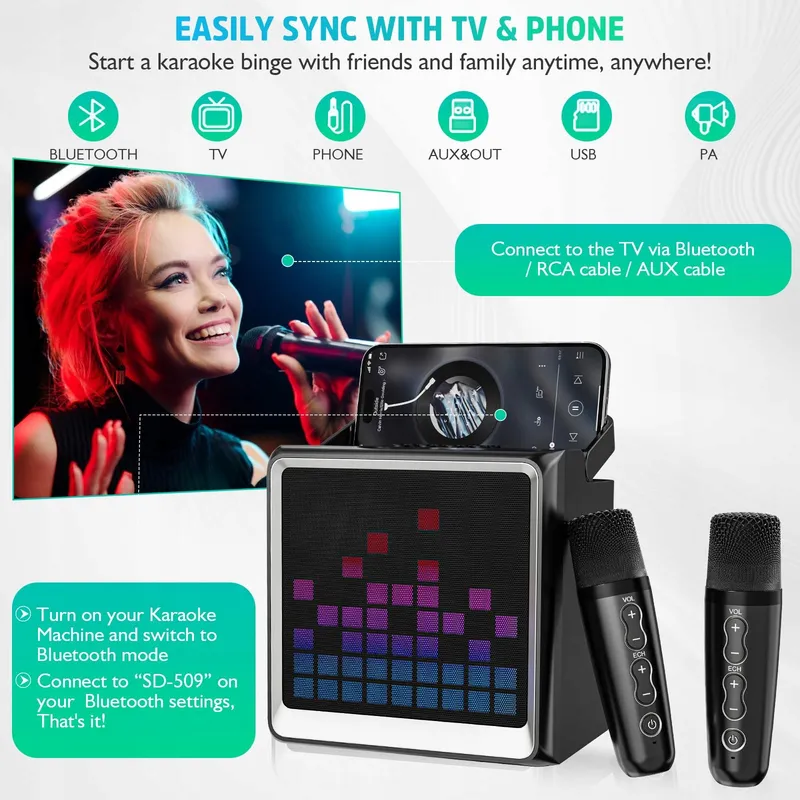 LSMOEO Draagbare Karaoke Kinderen Volwassenen LED Microfoons — foto 2