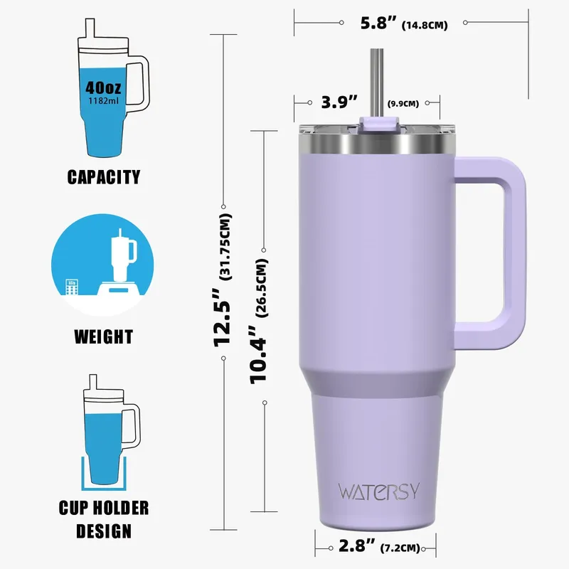 WATERSY Thermosbeker Roestvrij Staal Handvat Rietje 1182ml — foto 9