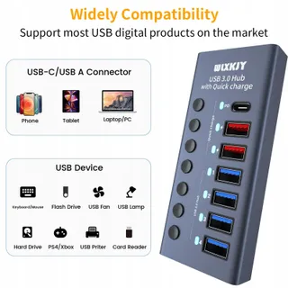 WLXKJY Aluminium USB 3.0 Hub 7-in-1 4x USB 3.0 3x PD Oplaadpoorten — miniatuur 5