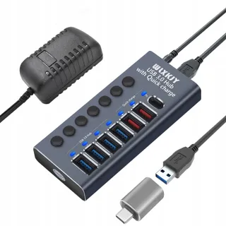 WLXKJY Aluminium USB 3.0 Hub 7-in-1 4x USB 3.0 3x PD Oplaadpoorten — miniatuur 1