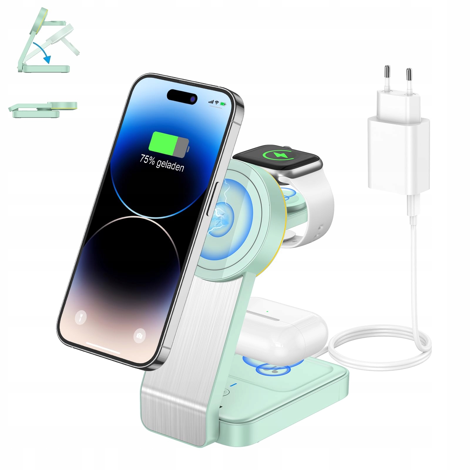 ADADPU MagSafe 3-in-1 Opvouwbare Oplader iPhone Apple Watch AirPods