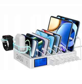 RSYDMNY Laadstation 245W 7-Poorts LCD USB C Snelladen