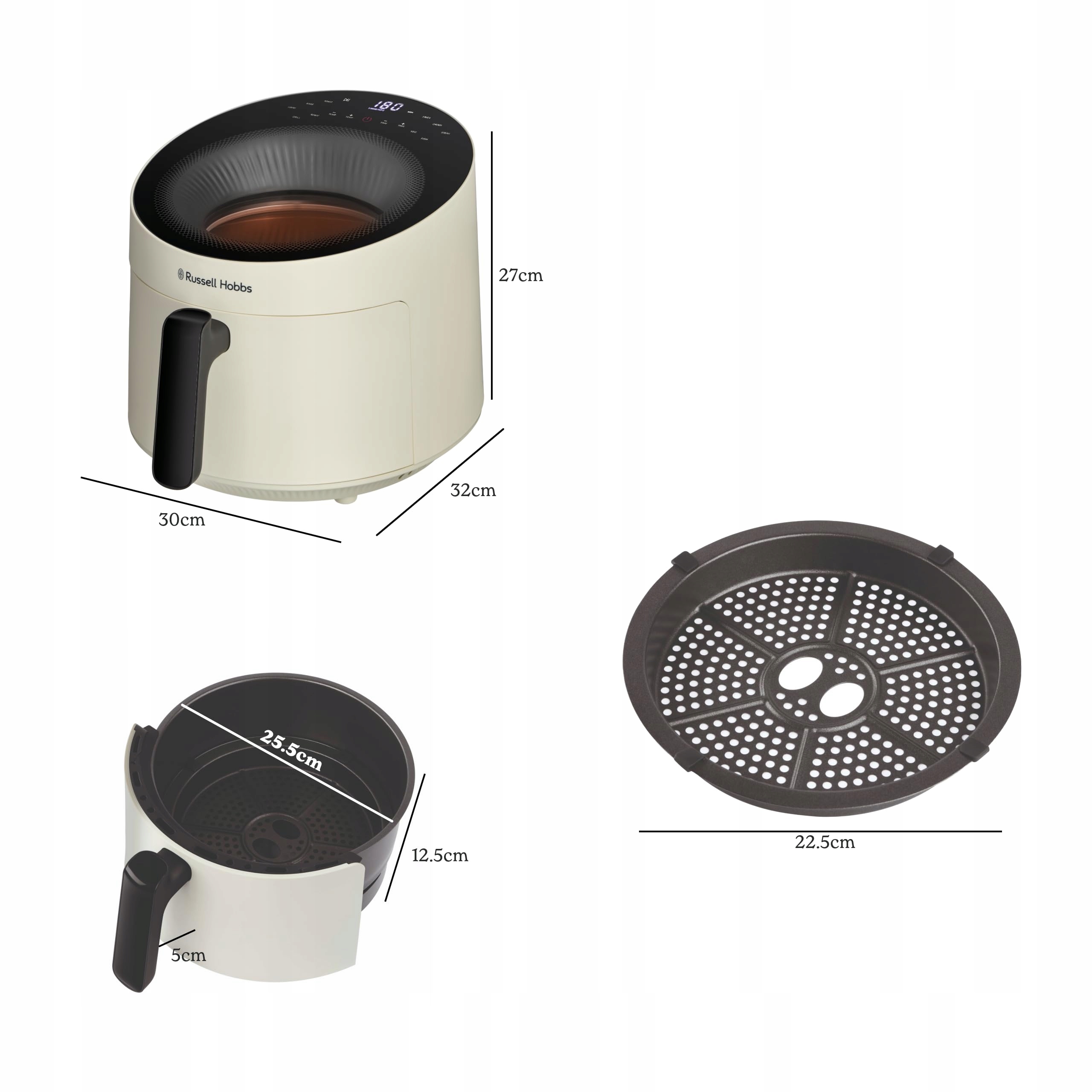 RUSSELL HOBBS Airfryer 5L 10 Programma's Kijkvenster Crème
