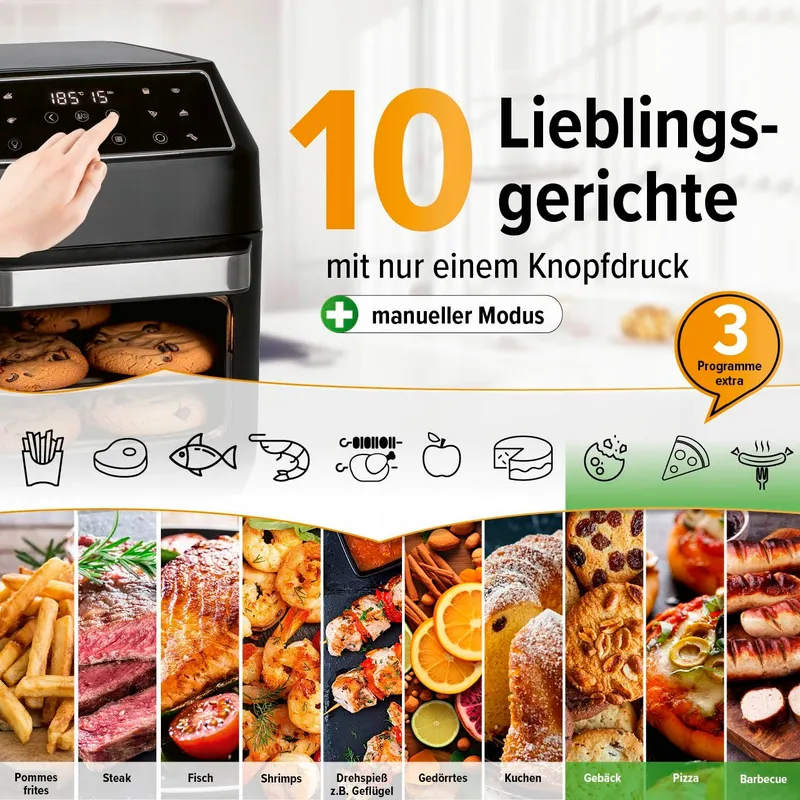GOURMETMAXX Airfryer 12L 1700W 9 Functies Minioven — foto 3