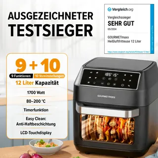 GOURMETMAXX Airfryer 12L 1700W 9 Functies Minioven — miniatuur 2