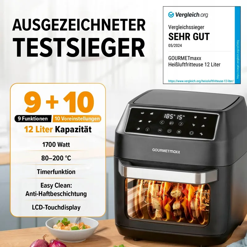 GOURMETMAXX Airfryer 12L 1700W 9 Functies Minioven — foto 2