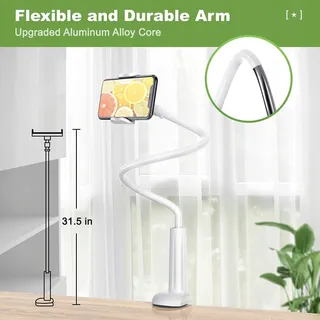 SHAWE Flexibele Verstelbare Telefoonhouder 4-6,5 Inch 76cm Wit — miniatuur 4