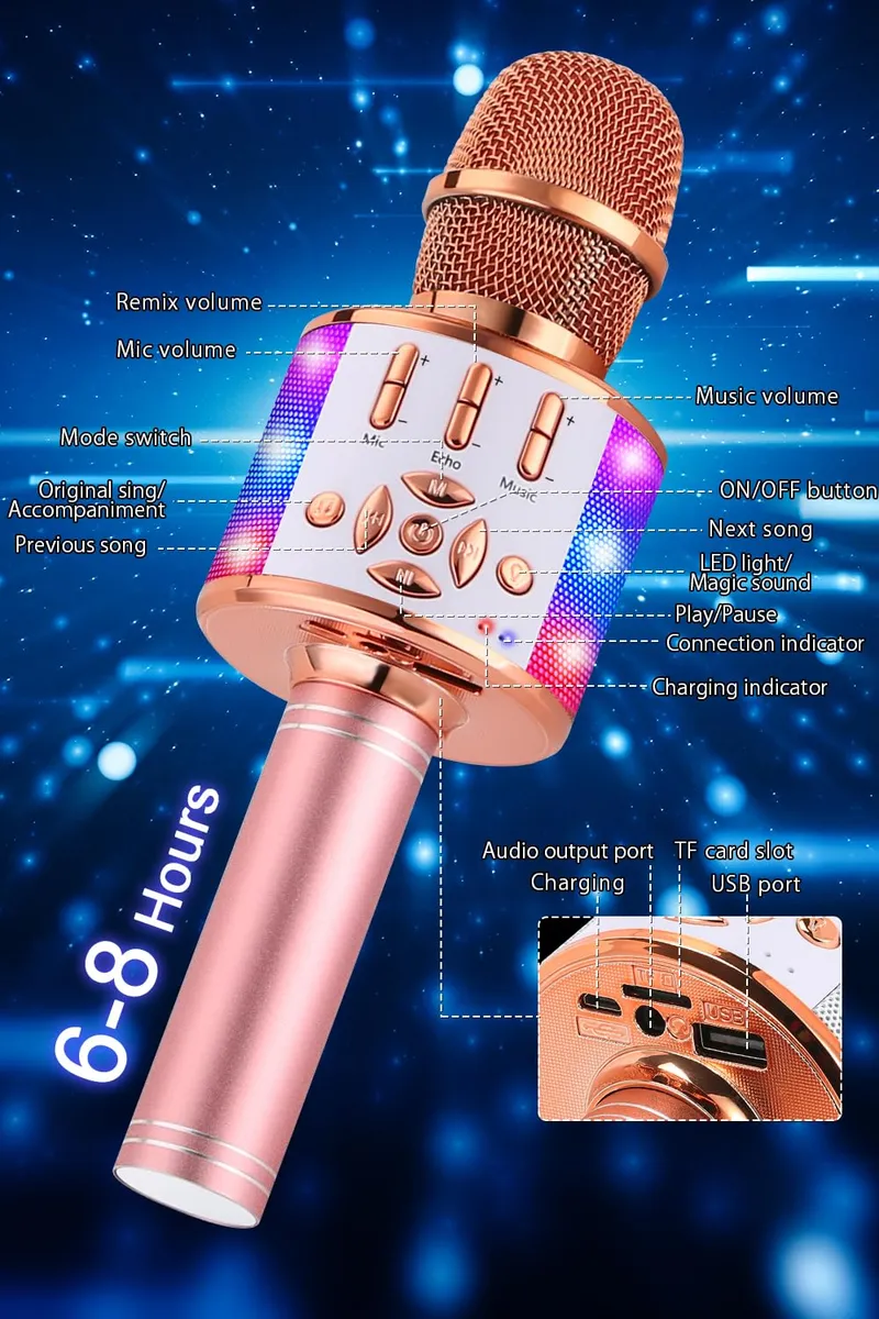 BONAOK Draadloze Karaoke Microfoon Speaker LED Kinderen iOS Android — foto 6