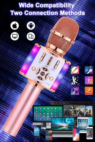 BONAOK Draadloze Karaoke Microfoon Speaker LED Kinderen iOS Android — miniatuur 4