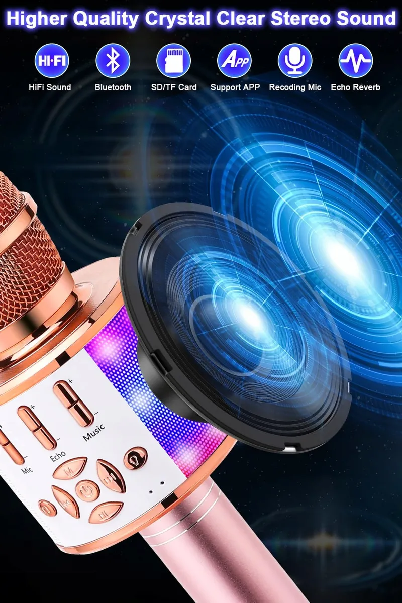 BONAOK Draadloze Karaoke Microfoon Speaker LED Kinderen iOS Android — foto 3