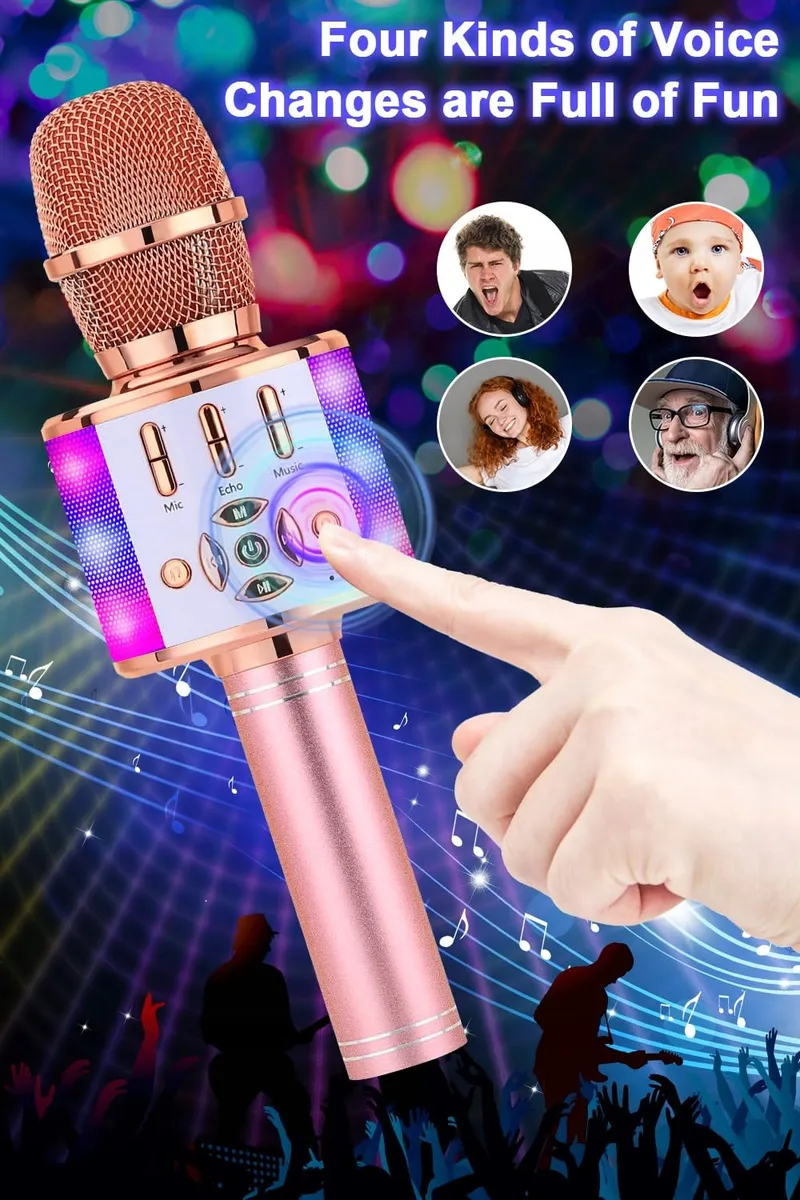 BONAOK Draadloze Karaoke Microfoon Speaker LED Kinderen iOS Android — foto 2