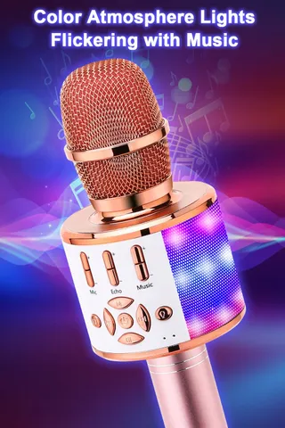 BONAOK Draadloze Karaoke Microfoon Speaker LED Kinderen iOS Android — miniatuur 5