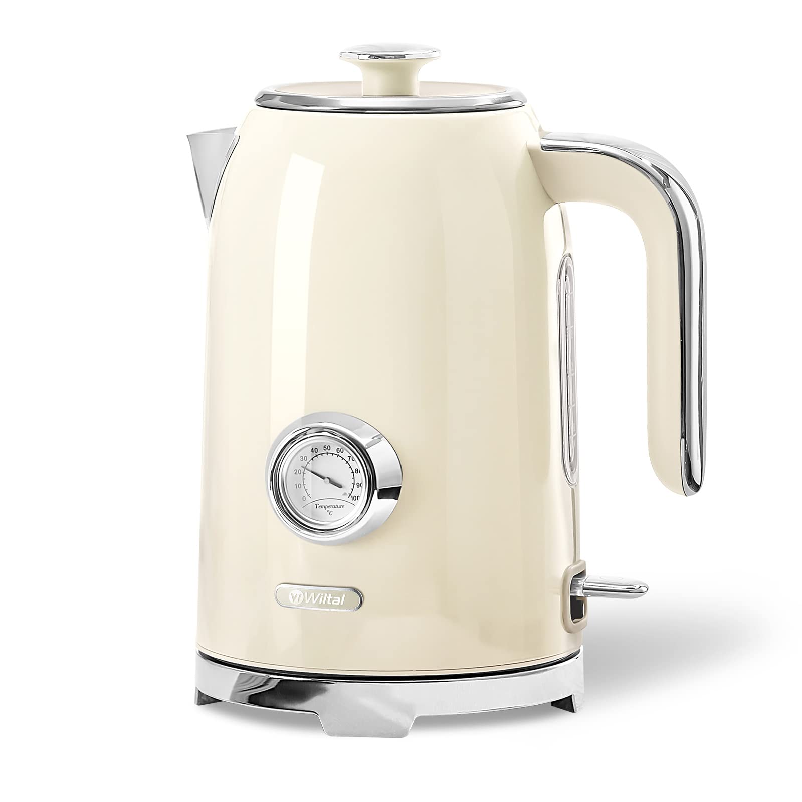 WILTAL Retro Waterkoker 1,7L 2200W Roestvrij Staal Met Thermometer