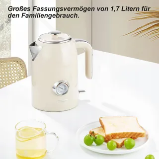 WILTAL Retro Waterkoker 1,7L 2200W Roestvrij Staal Met Thermometer — miniatuur 4