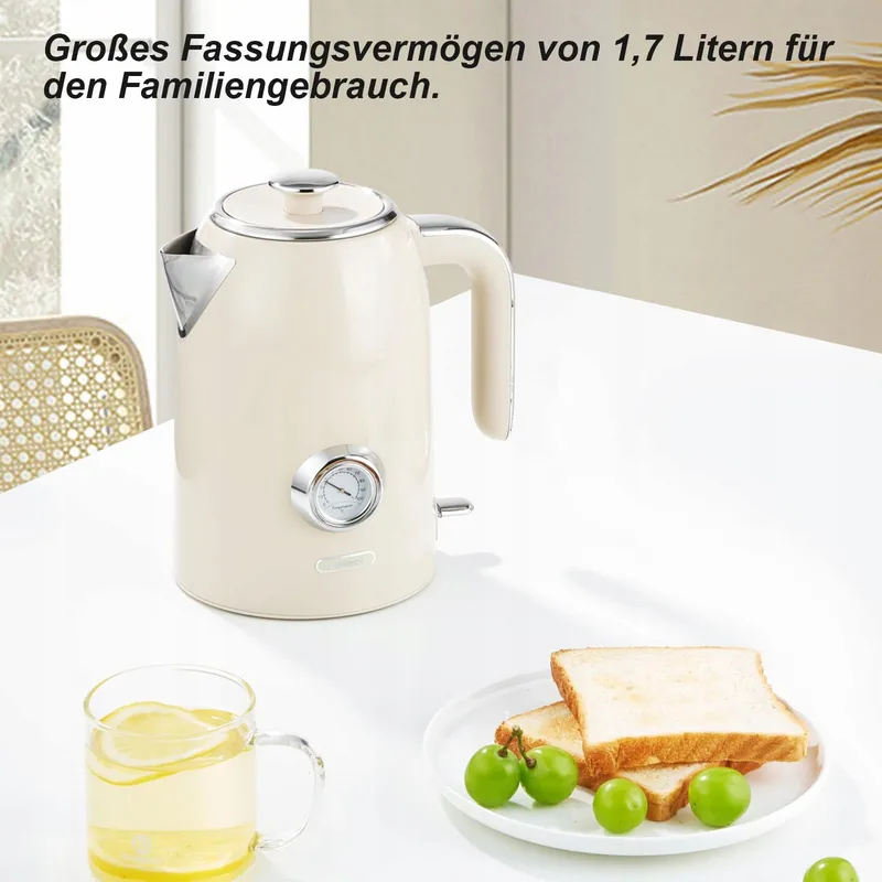 WILTAL Retro Waterkoker 1,7L 2200W Roestvrij Staal Met Thermometer — foto 4