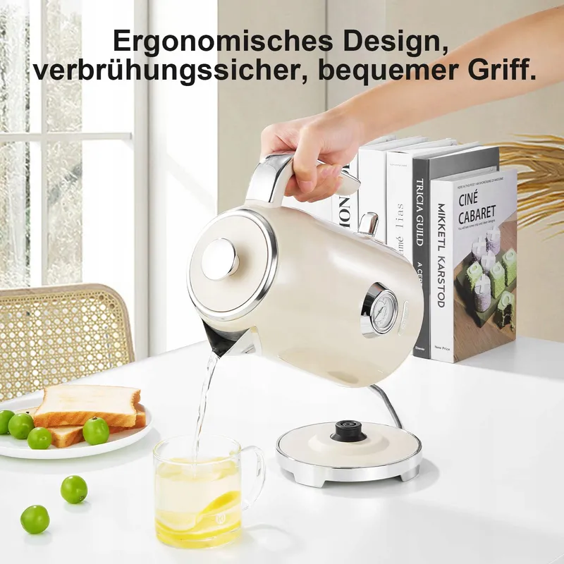 WILTAL Retro Waterkoker 1,7L 2200W Roestvrij Staal Met Thermometer — foto 5