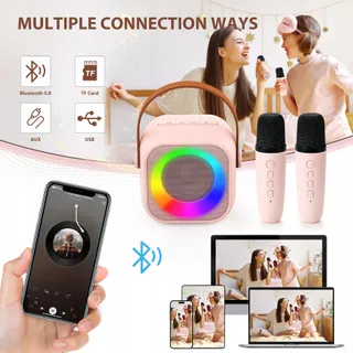 JEEFU Karaokemachine Kinderen 2 Microfoons Meisjes 3-12 Jaar — miniatuur 3