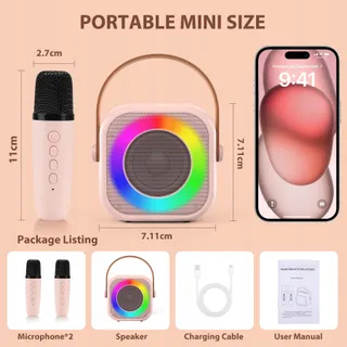 JEEFU Karaokemachine Kinderen 2 Microfoons Meisjes 3-12 Jaar — miniatuur 7