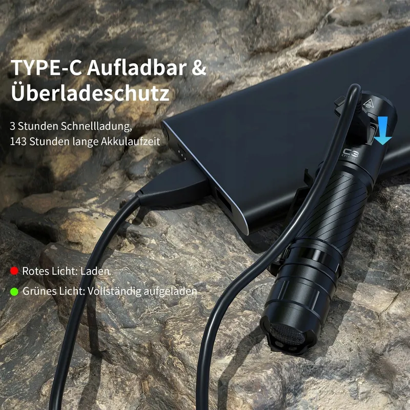 WUBEN C3 LED Zaklamp 1200 Lumen USB-C Oplaadbaar Tactisch — foto 4