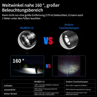 WUBEN C3 LED Zaklamp 1200 Lumen USB-C Oplaadbaar Tactisch — miniatuur 3