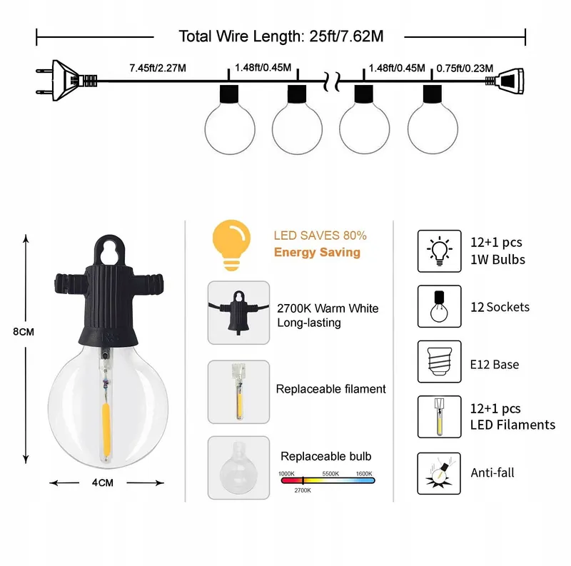 ZOTOI Tuinlichtketting G40 7.6M IP65 Waterdicht — foto 3