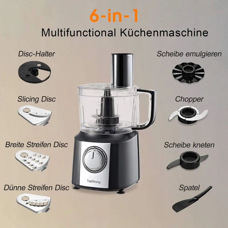 TOPSTRONG Keukenmachine 800W 2L 3 Snijschijven — foto 2