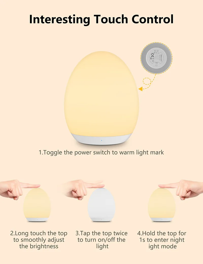 MEDIACOUS LED Nachtlampje Kinderen 8 Kleuren USB Timer Touch — foto 4
