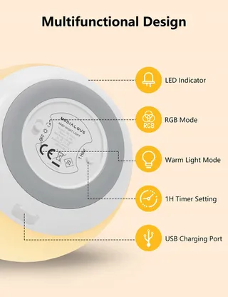 MEDIACOUS LED Nachtlampje Kinderen 8 Kleuren USB Timer Touch — miniatuur 5