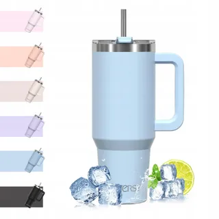 WATERSY Thermosbeker 1182ml Roestvrij Staal Handvat Rietje Blauw