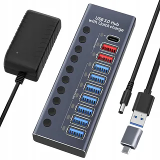 WLXKJY USB Hub Actief 72W 10 Poorten Aluminium Snelladen