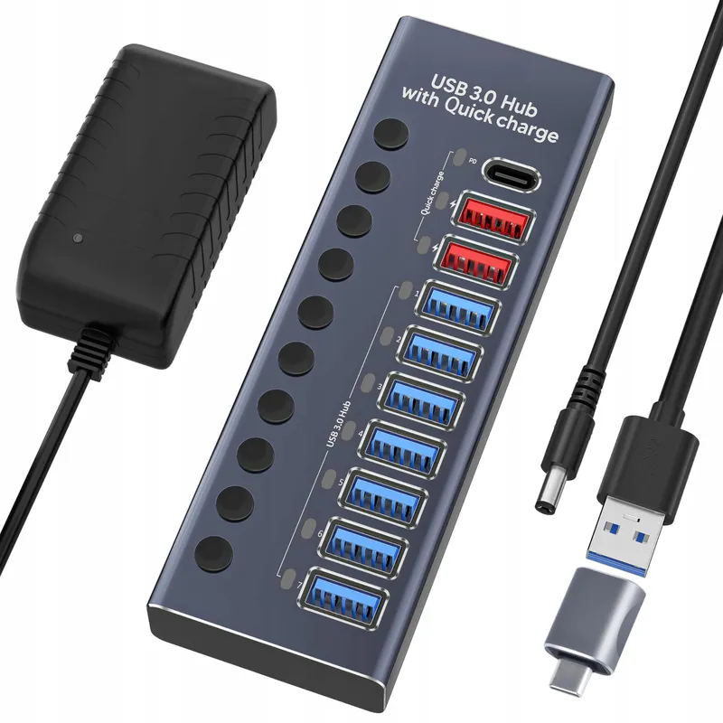 WLXKJY USB Hub Actief 72W 10 Poorten Aluminium Snelladen — foto 1