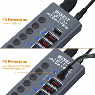 WLXKJY USB Hub Actief 72W 10 Poorten Aluminium Snelladen — miniatuur 2
