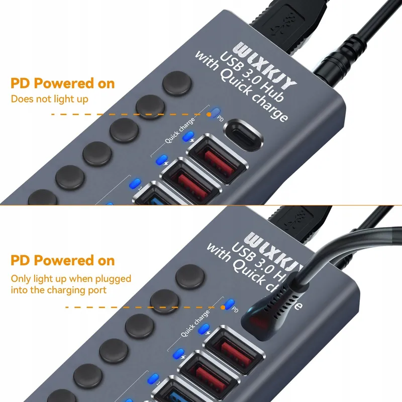 WLXKJY USB Hub Actief 72W 10 Poorten Aluminium Snelladen — foto 2
