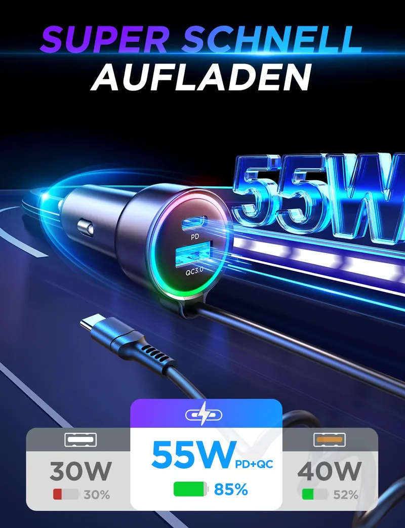 FLYLEAD Sigarettenaansteker Autolader 55W 1,5M — foto 2
