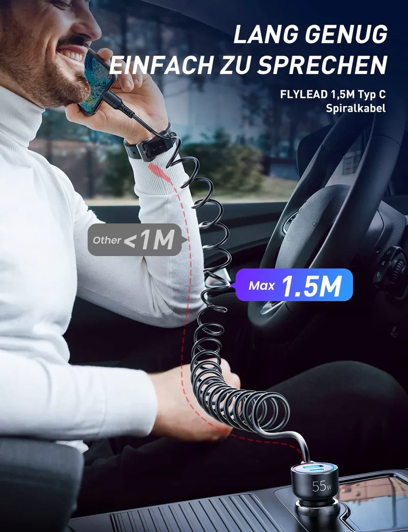 FLYLEAD Sigarettenaansteker Autolader 55W 1,5M — foto 3
