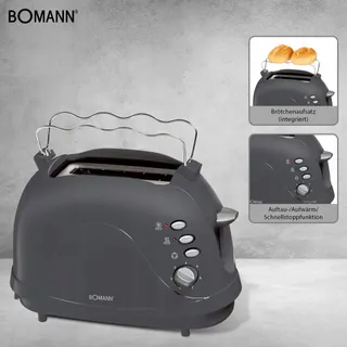 BOMANN Broodrooster 2 Sneden Ontdooien Opwarmen Grijs — miniatuur 2