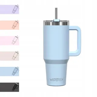 WATERSY Thermosbeker 891ml RVS Handvat Rietje Blauw