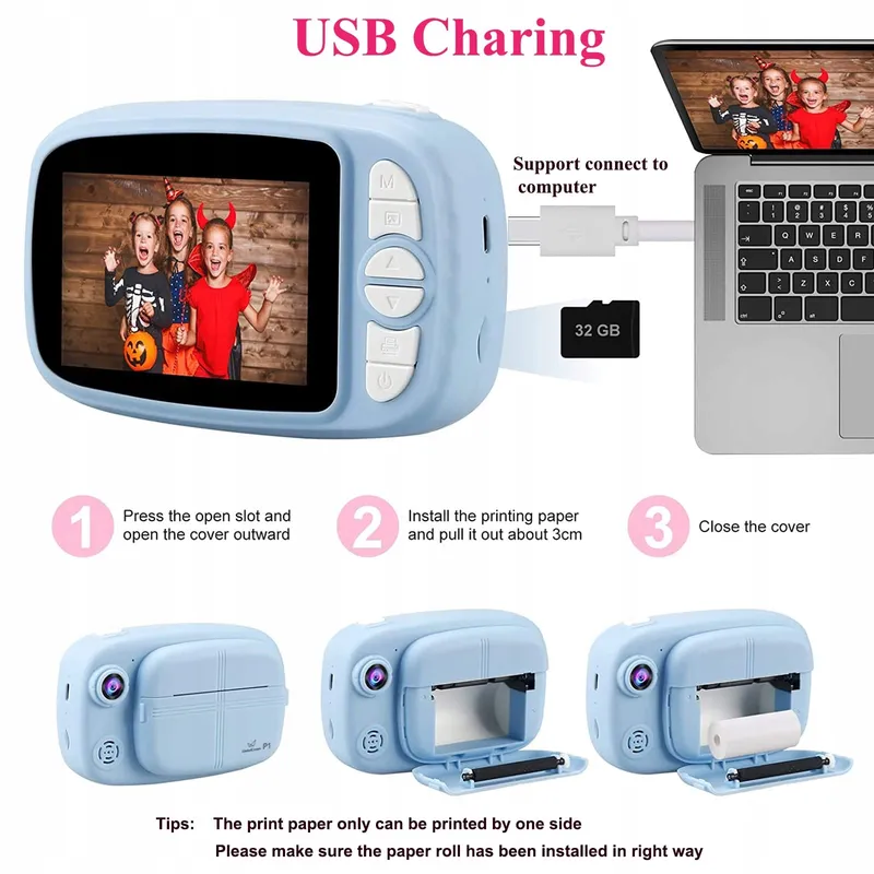 GLOBALCROWN Digitale Kindercamera met Printpapier en 32GB Kaart — foto 5
