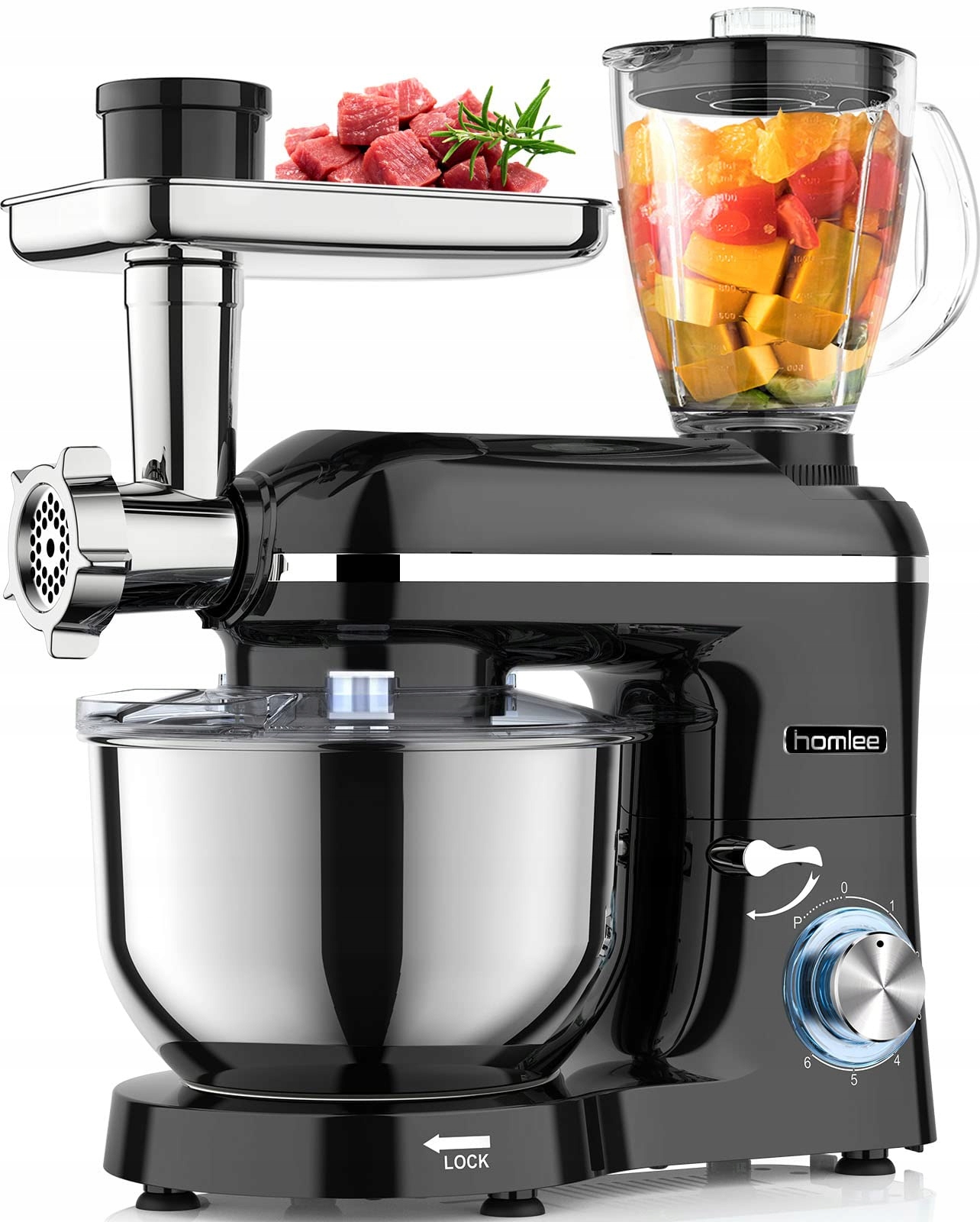 HOMLEE Keukenmachine 3-in-1 1800W Mixer Vleesmolen
