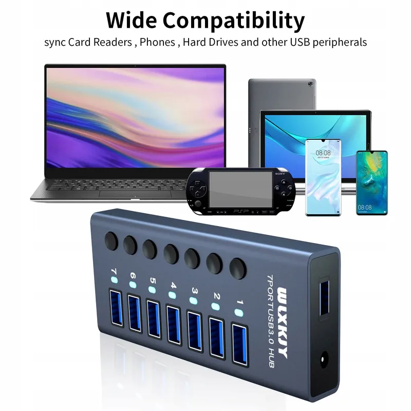 WLXKJY USB 3.0 Hub 7-Poorts Aluminium Snel Data Opladen — foto 5