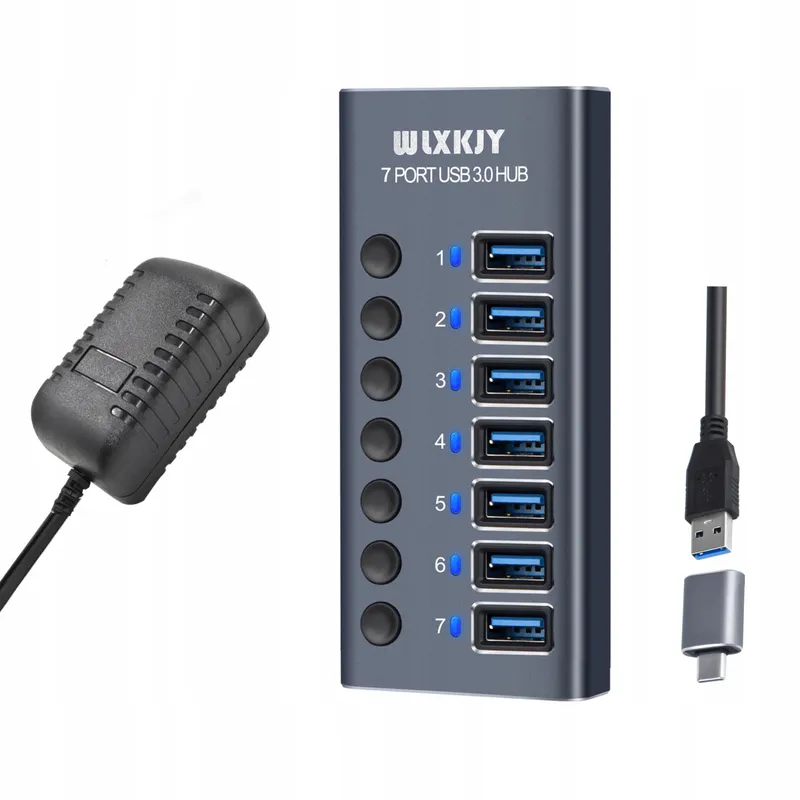 WLXKJY USB 3.0 Hub 7-Poorts Aluminium Snel Data Opladen — foto 1