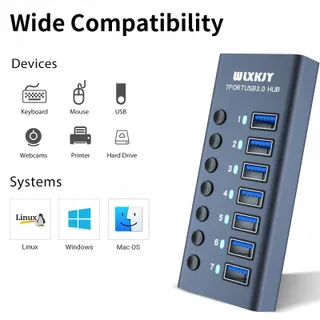 WLXKJY USB 3.0 Hub 7-Poorts Aluminium Snel Data Opladen — miniatuur 4