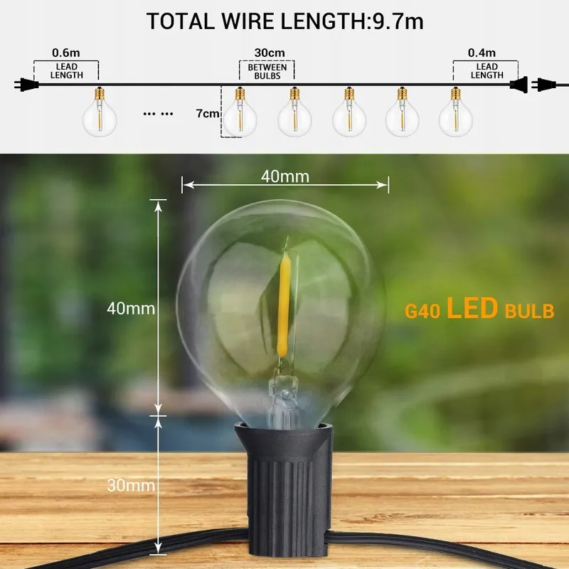 AVOALRE Tuinverlichting Lichtketting 30+3 G40 IP44 — foto 4