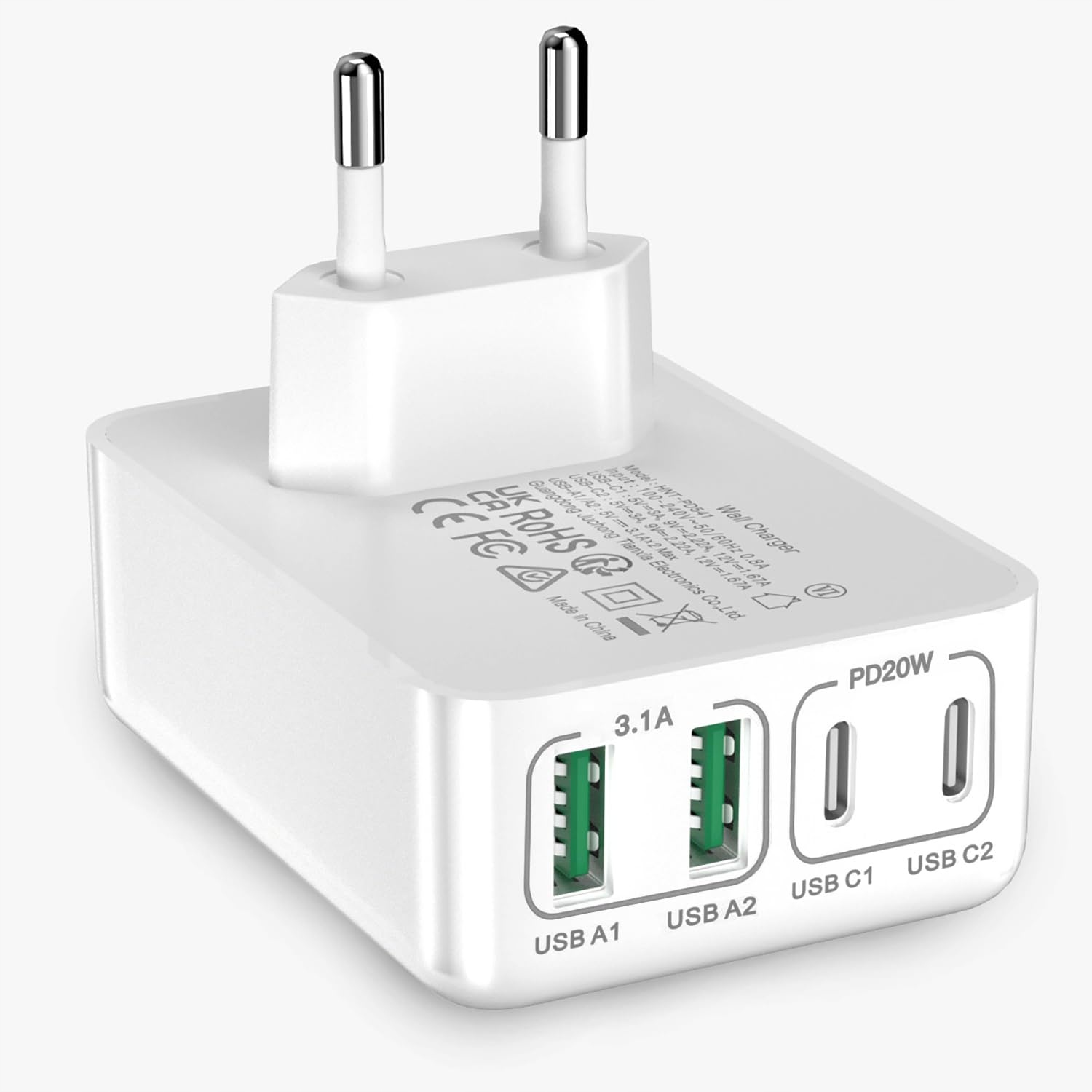 NONGXIANG 40W 4-Poorts USB-C Oplader iPhone Samsung Pixel Tablets