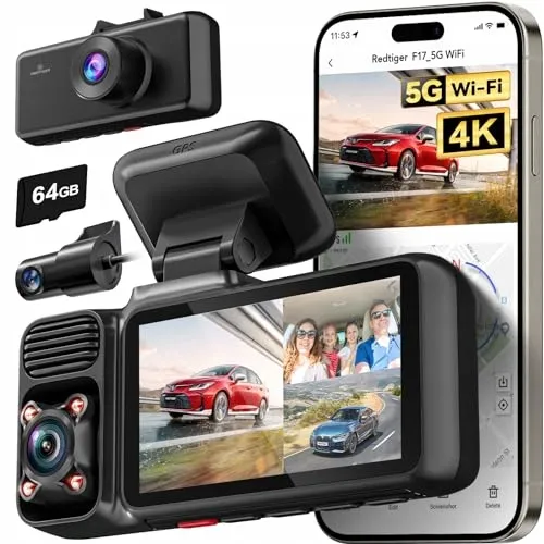 REDTIGER F17 Dashcam 4K 3-Kanaals GPS WiFi 64GB IR Nachtzicht — foto 1