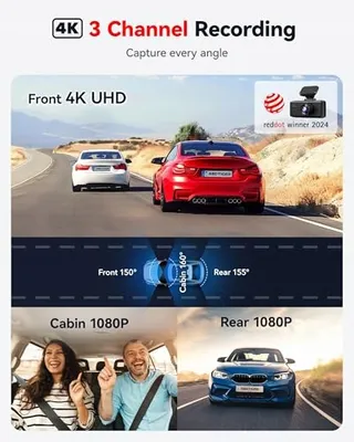 REDTIGER F17 Dashcam 4K 3-Kanaals GPS WiFi 64GB IR Nachtzicht — miniatuur 2
