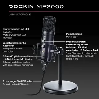 DOCKIN MP2000 USB Microfoon PC Gaming Podcast Streaming — miniatuur 8