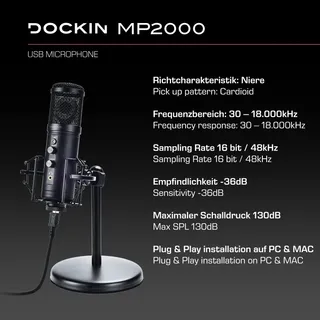 DOCKIN MP2000 USB Microfoon PC Gaming Podcast Streaming — miniatuur 2