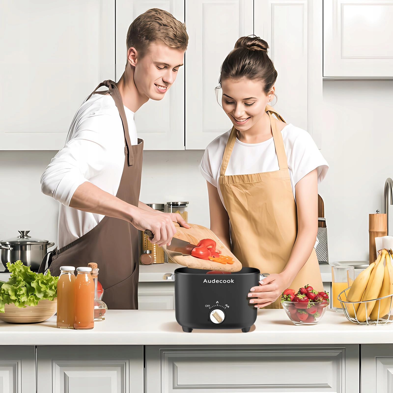 AUDECOOK Elektrische Pan 2,5L Draagbaar Multicooker Voor 1-3 Personen Zwart