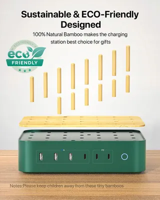 VISIONSYNC Bamboe Oplaadstation USB-C 60W 6 Poorten Groen — miniatuur 4
